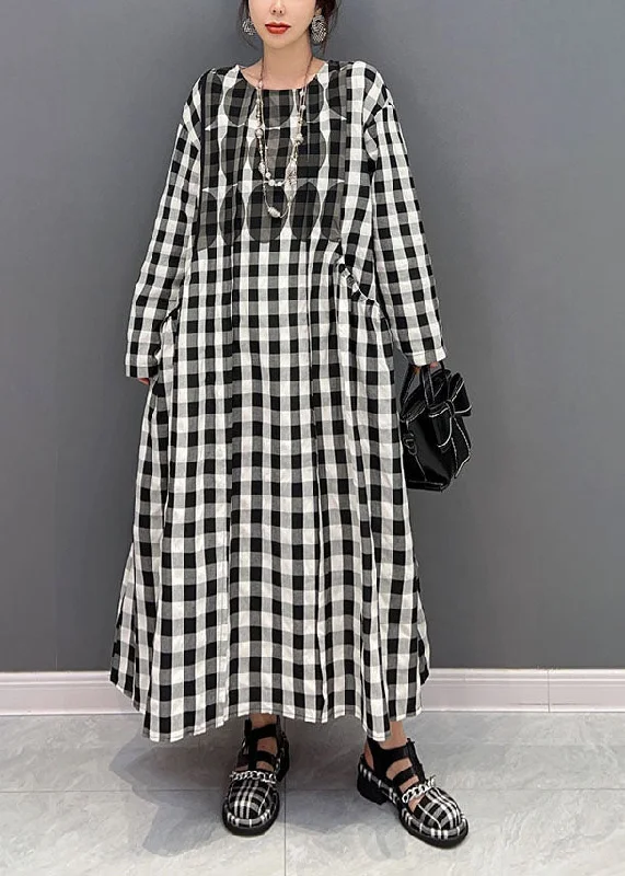 Seasonal Sale Plus Size Grey Oversized Plaid Cotton Beach Dress Spring