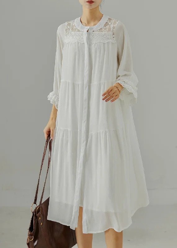 End-Of-Week Price Drops Elegant White Oversized Patchwork Cotton Robe Dresses Summer