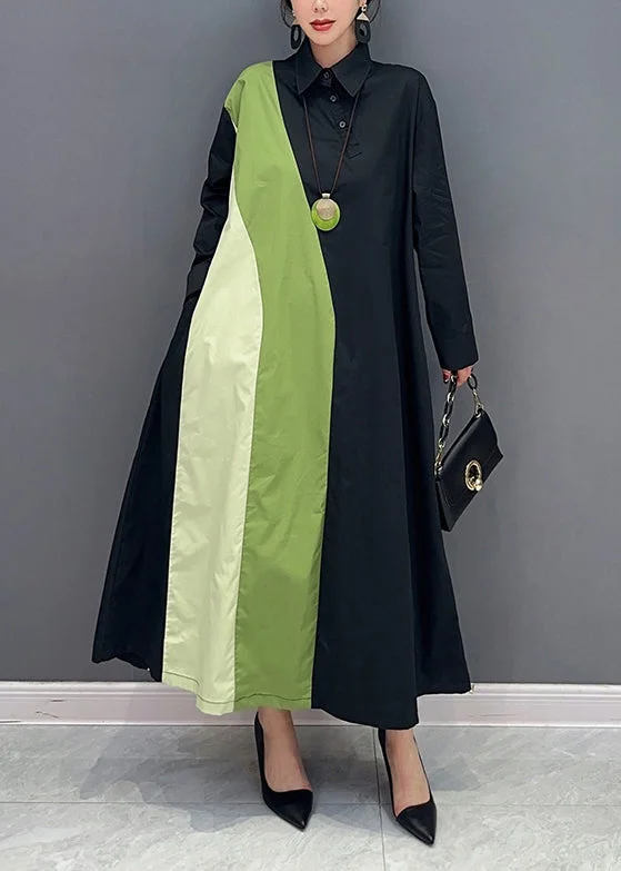 Embrace New Fashion Black Patchwork Cotton Vacation Dresses Oversized Spring