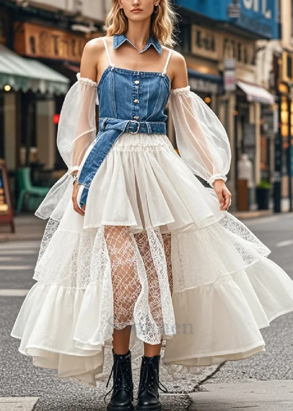 Brand Name Clothing Discount Extravaganza Stylish Cinched Patchwork Denim Organza Spaghetti Strap Dress Summer Brand Name Clothing Discount Extravaganza Stylish Cinched Patchwork Denim Organza Spaghetti Strap Dress Summer