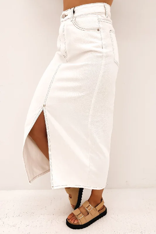 Women's Trendy Activewear Apparel Daisie Denim Midi Skirt White