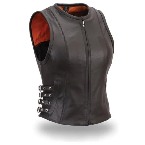 Women's Active Outfit For Fitness First Manufacturing FIL550CSL Women’s Zip-Up Leather Motorcycle Vest