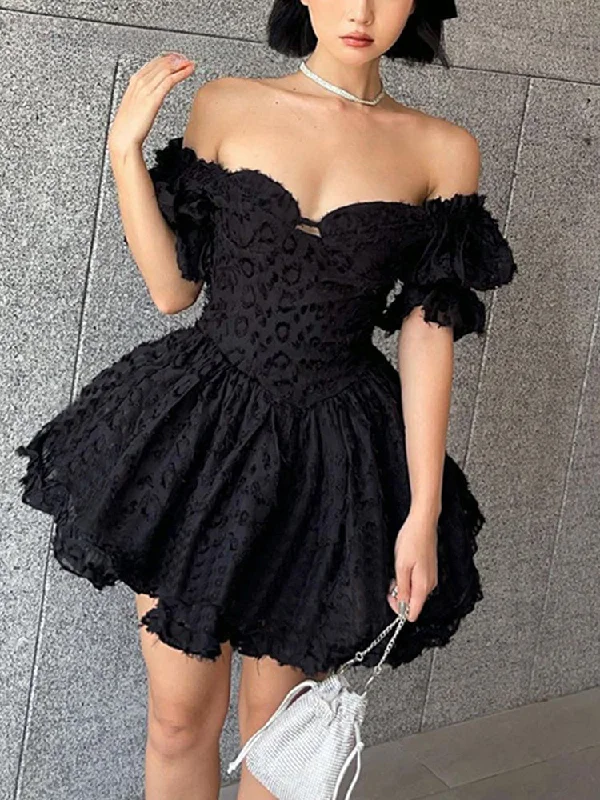 Women's Trendy Activewear Apparel Lolita Summer Vintage High Waist Black Ball Gown Goth Aesthetic Puff Sleeve V-neck Corset Mini Dress