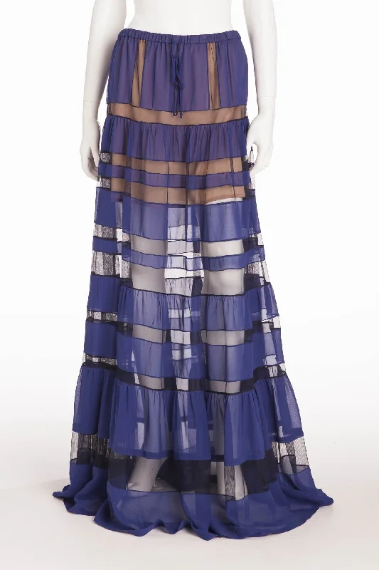 Women Online Clothing Boutiques BCBG Maxazria Runway - "Letesia" Blue Chiffon Maxi Skirt - M