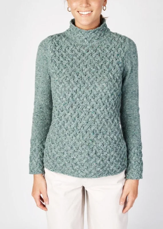 Women's Everyday Garments IrelandsEye Women's Trellis Aran Sweater | Ocean Mist