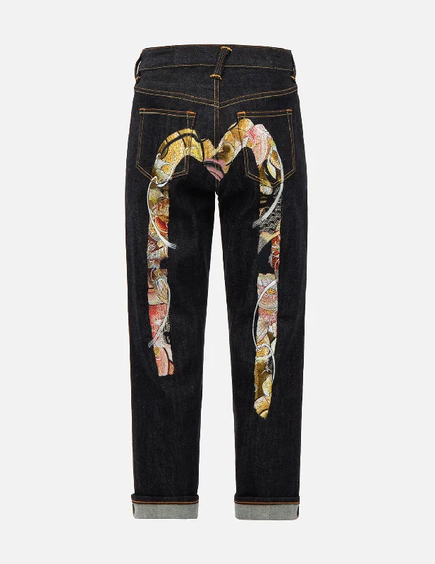 Affordable Women's Clothing Tattoo Koi Pattern Brushstroke Daicock Embroidery Relax-Fit Jeans