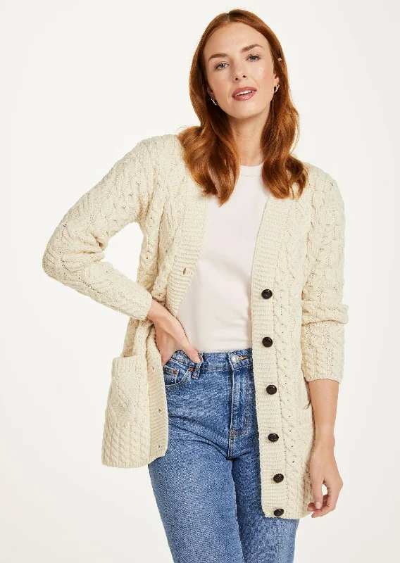 Women's Clothing Outfit Set Glebe Aran Long Line Cardigan | Natural