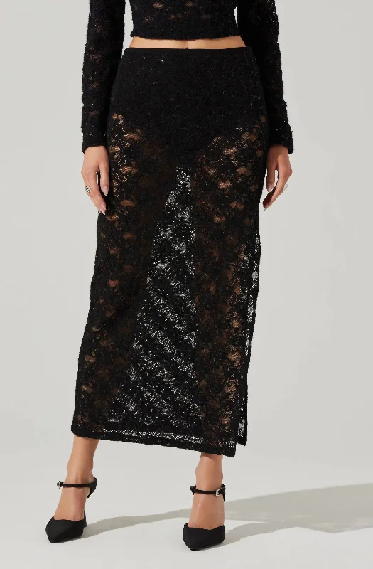 Women's Vintage-Inspired Clothing Roux Sequin Lace Maxi Skirt In Black