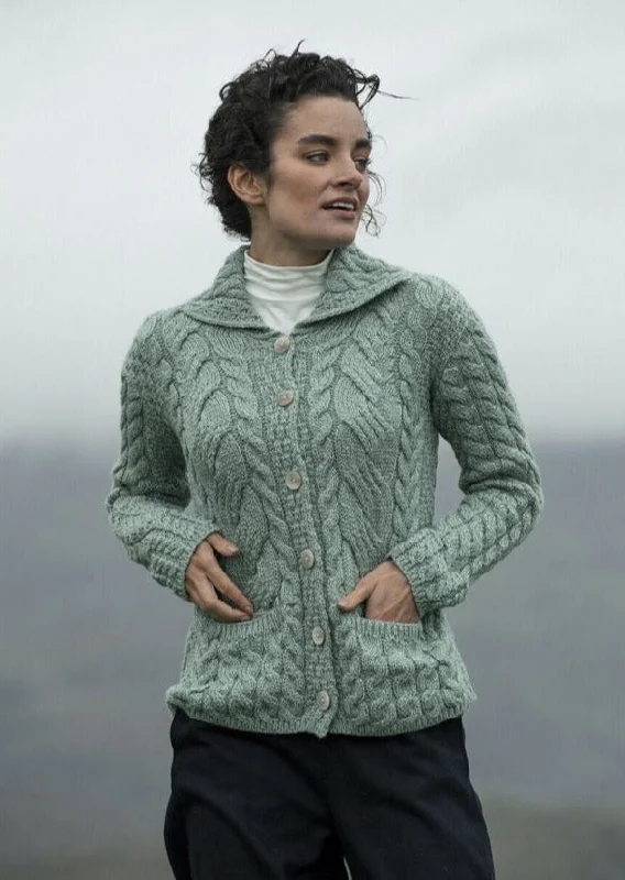 Clothes Woman Belcarra Ladies Aran Cardigan | Mint