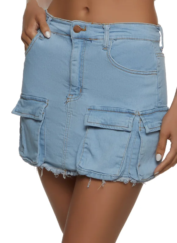 Exclusive Online Sale Frayed Hem Cargo Pocket Mini Skirt