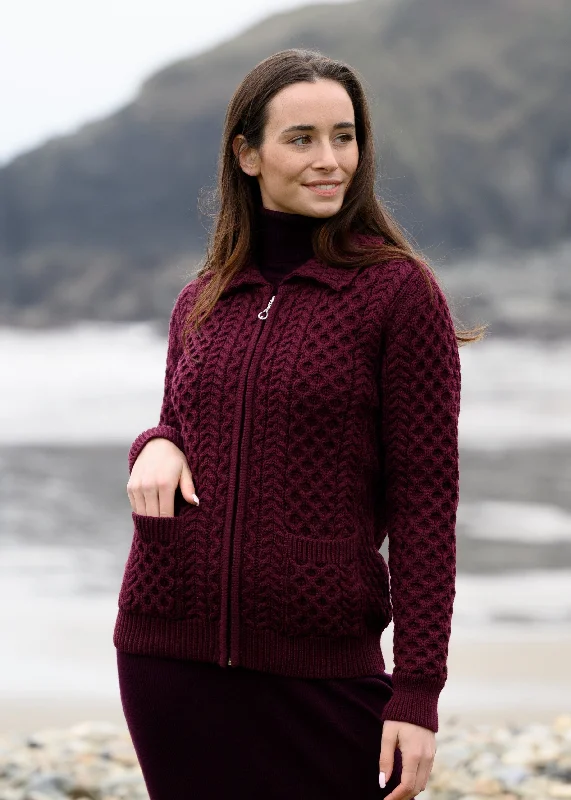 Women's Loungewear Clothes Aran Full Zip Cardigan | Raspberry Marl