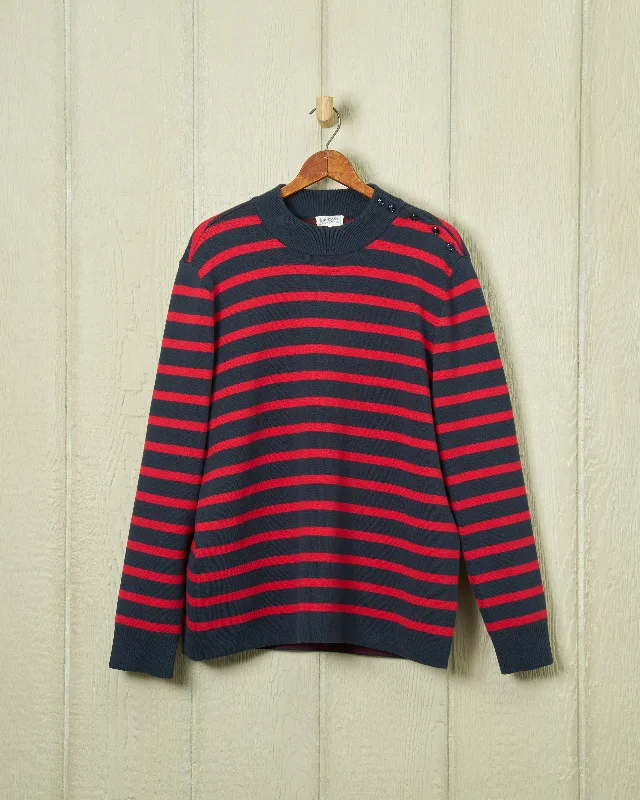 Women's Sports Apparel Bateau Sweater in Navy/Red Stripe