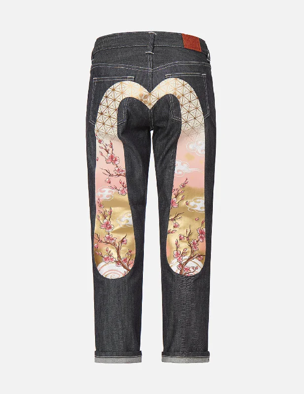 Online Impressions Boutique Sakura Embroidery and Brocade Print Daicock Boyfriend Jeans