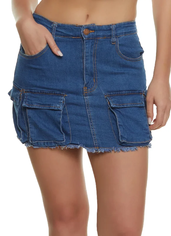 VIP Member Discount Frayed Hem Cargo Pocket Mini Skirt