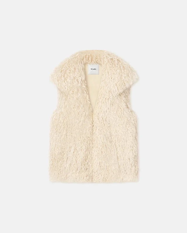 Women's Vintage Garments Ried - Faux Racka Fur Vest - Creme