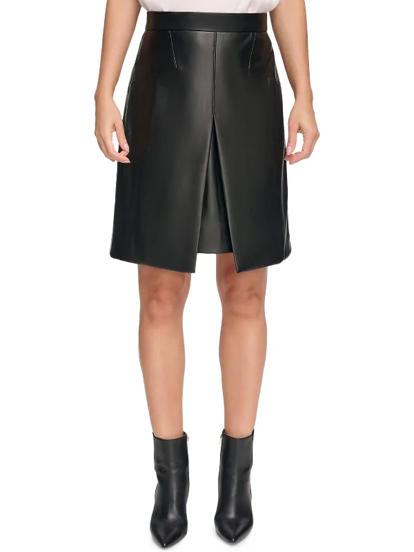 Holiday Gift Guide Sale Womens Faux Leather Office A-Line Skirt