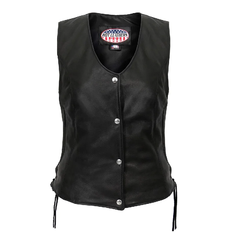 Affordable Women's Outfit Hot Leathers VSL5002 USA Made Women's Black Leather MC Vest with Side Laces