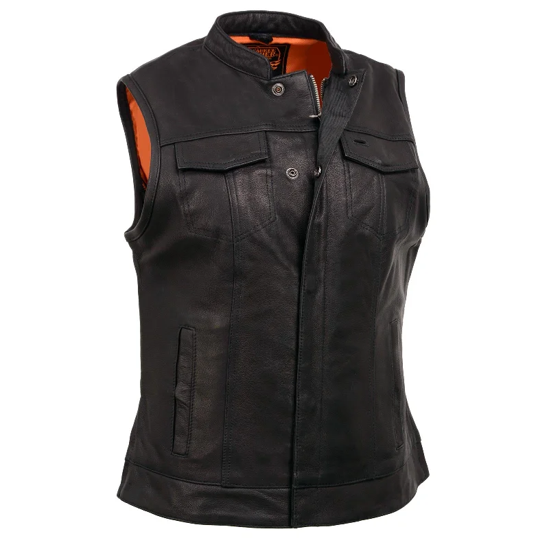 Affordable Women's Garments Milwaukee Leather Women’s Lashes Black Leather Club Style Motorcycle Rider Vest w/ Concealed Closure MLL4512