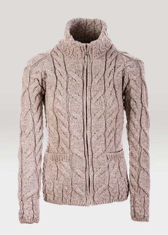 Women's Resort Apparel Aran Full Zip Cardigan | Oatmeal