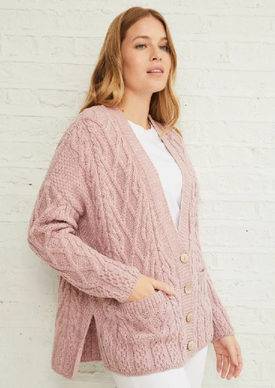 Women's Effortless Casual Outfit Valentia Aran Cardigan | Pink