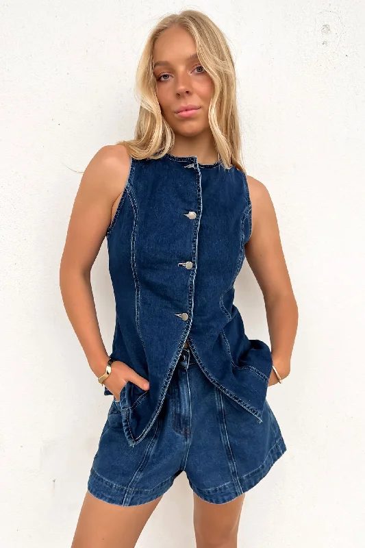 Casual Garments For Women Joshy Denim Vest Mid Blue