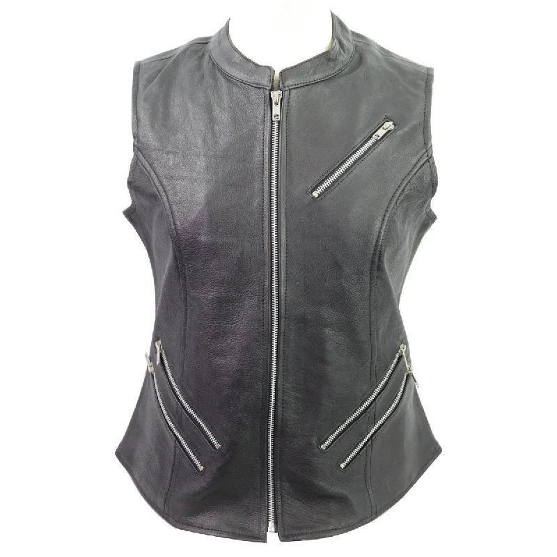 Relaxed Fit Women's Fashion VL1028 Vance Leather Ladies Premium Leather Zipper Vest