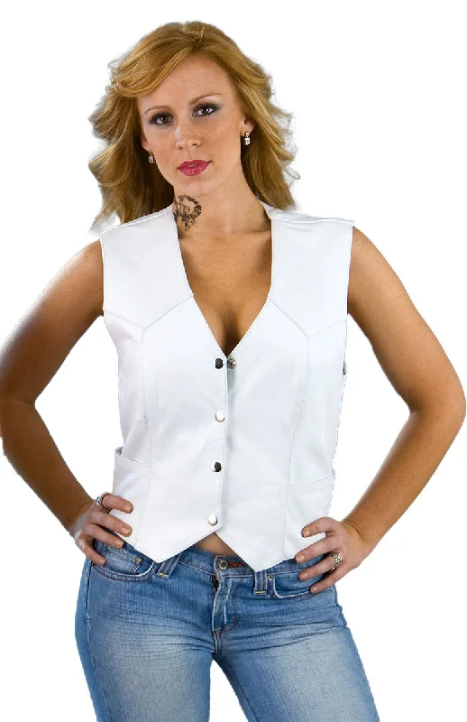 Versatile Women's Fashion Milwaukee Leather SH1227 Women's White 'Classic Western' Leather 4-Snap Button Vest