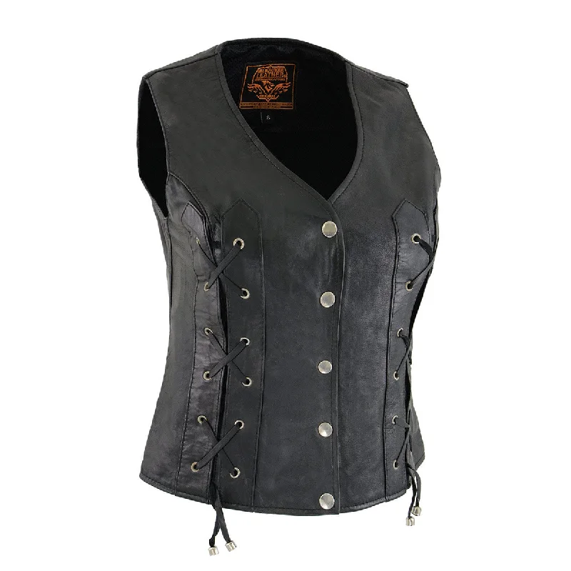 Women's Clothing Outfit Set Milwaukee Leather SH1216 Ladies Black Leather Vest with Front Laces