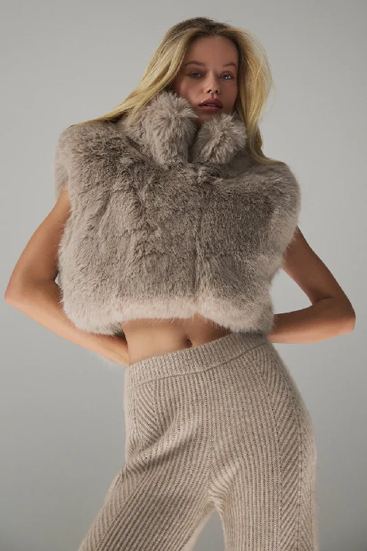 Women's Occasion Wear Clothes Opulent Faux Fur Cropped Vest - Oat