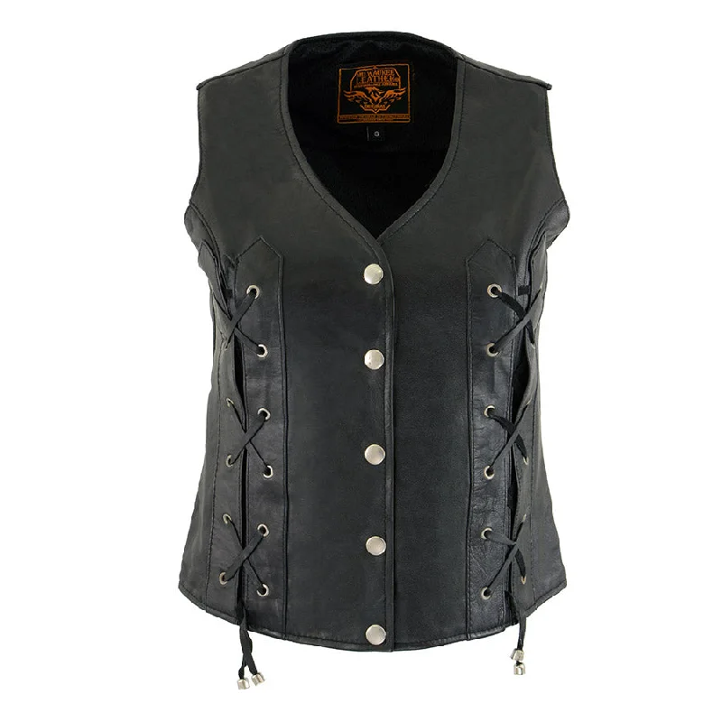 Women's Charming Outfit For Events Milwaukee Leather XS1216 Ladies Black Leather Vest with Front Laces