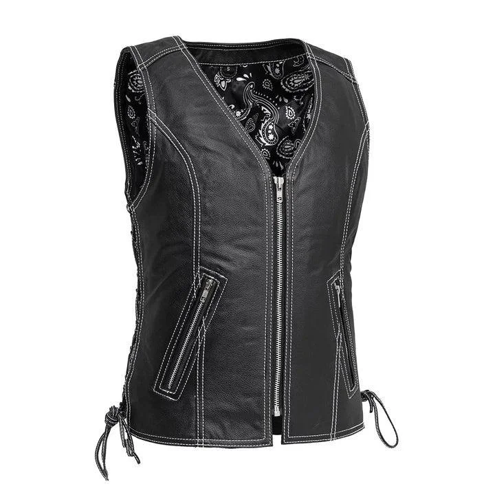 Women's Plus-Size Casual Outfit Women's Leather Motorcycle Vest | Cindy by First MFG Size MEDIUM FINAL SALE SHIPS SAME DAY