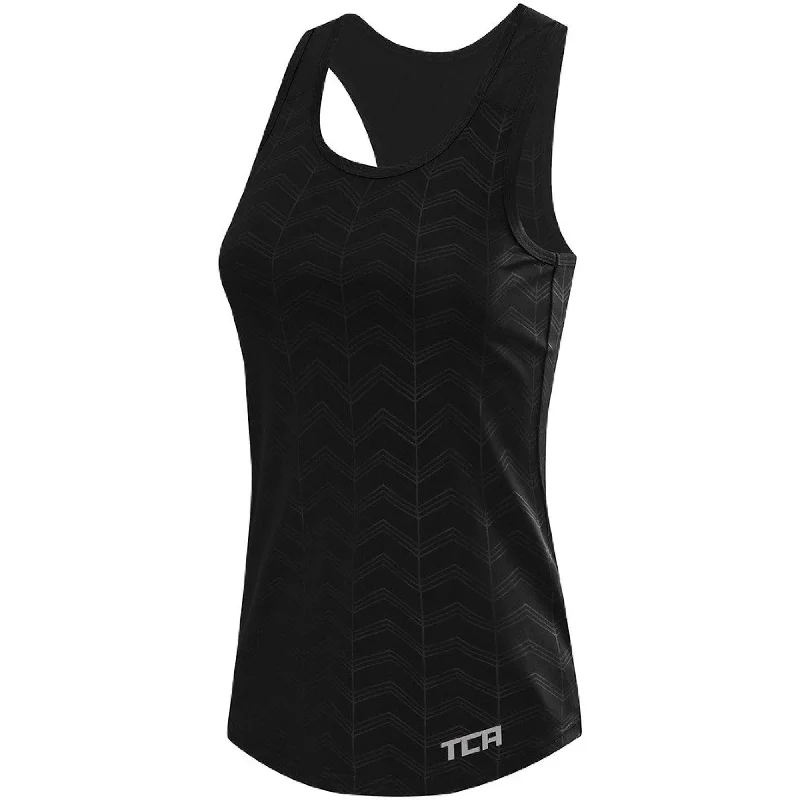 Fashion Women's Clothing TCA Impulse Printed Racerback Womens Running Vest Tank Top - Black