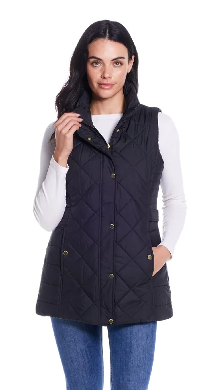 Women's Clothing For Casual Outings DIAMOND QUILTED LONGLINE VEST