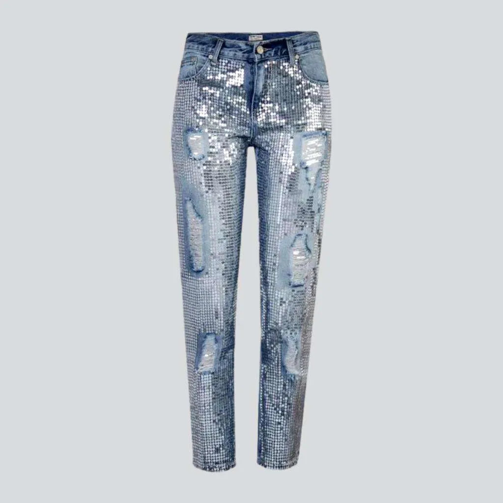 Women's Casual Wear Clothes Embellished mid-waist jeans
 for ladies