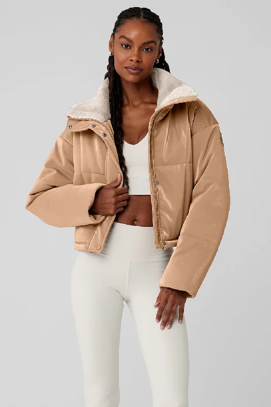 Comfortable Women's Attire Orion Cropped Puffer - Toasted Almond