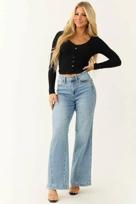 Women's Clothes For Outdoor Events Judy Blue Jeans Joy High Rise Side Seam Retro Wide Leg Regular & Plus Sizes JB88766 | sleekdenim.com