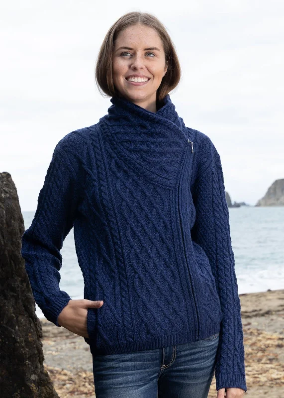 Clothes For Women Claddagh Side Zip Aran Cardigan | Blue