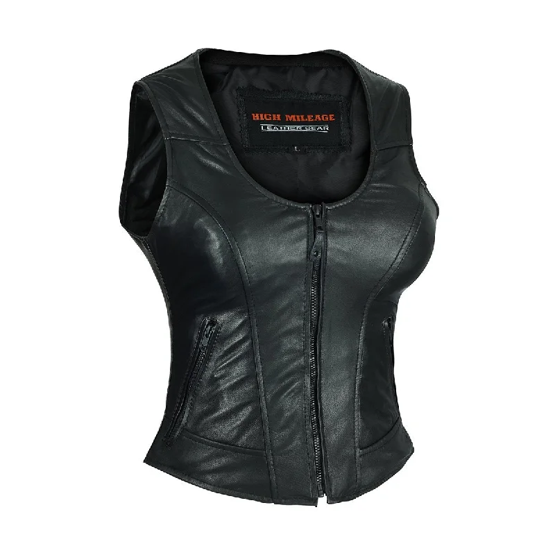 Chic Women's Outfit Ideas HML1041 High Mileage Plain Side Black Leather Vest