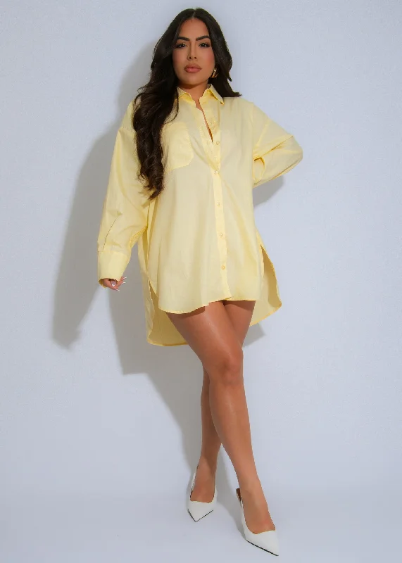 Flash Sales This Week Effortless Chic Shirt Mini Dress Yellow