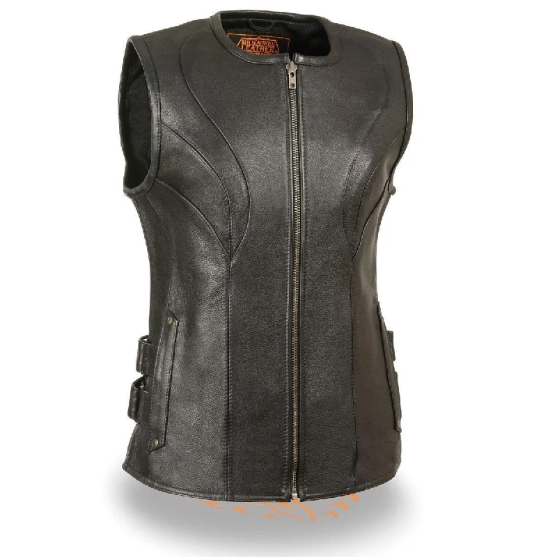 Casual and Comfortable Outfits Milwaukee Leather MLL4515 Women's Zipper Front SWAT Style Black Leather Vest