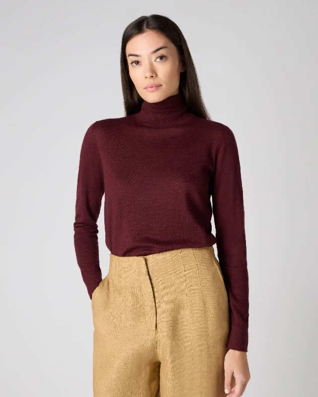 Women's Fashionable Attire For Work Women's Superfine Turtle Neck Cashmere Sweater Burgundy Red