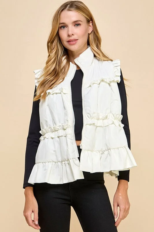 Women's Apparel And Garments Ruffle Trim Back Bow Detail Vest