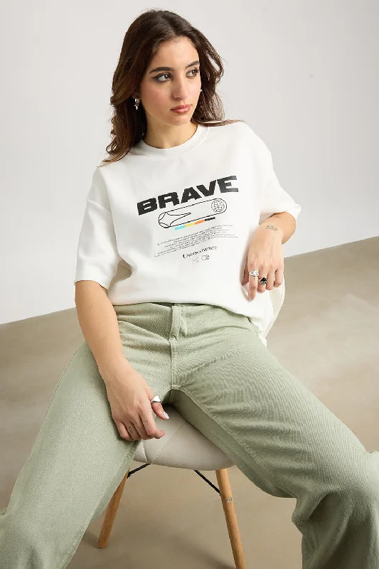 Stylish Women's Outerwear Apparel Brave White Tee