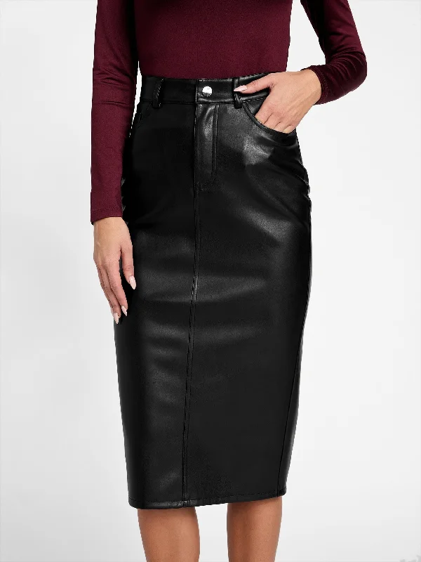 Women's Clothing Online Faux-Leather Midi Skirt