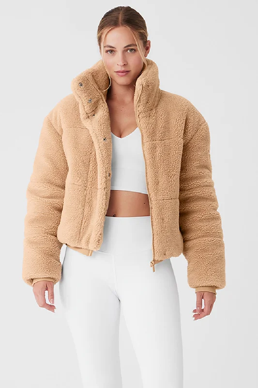 Stylish Outerwear Clothes For Women Sherpa Snow Angel Puffer - Camel