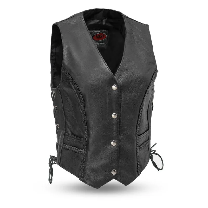 Women's Evening Attire First Manufacturing FIL508CFD Women's ‘The Trinity’ Black Motorcycle Western Style Leather Vest