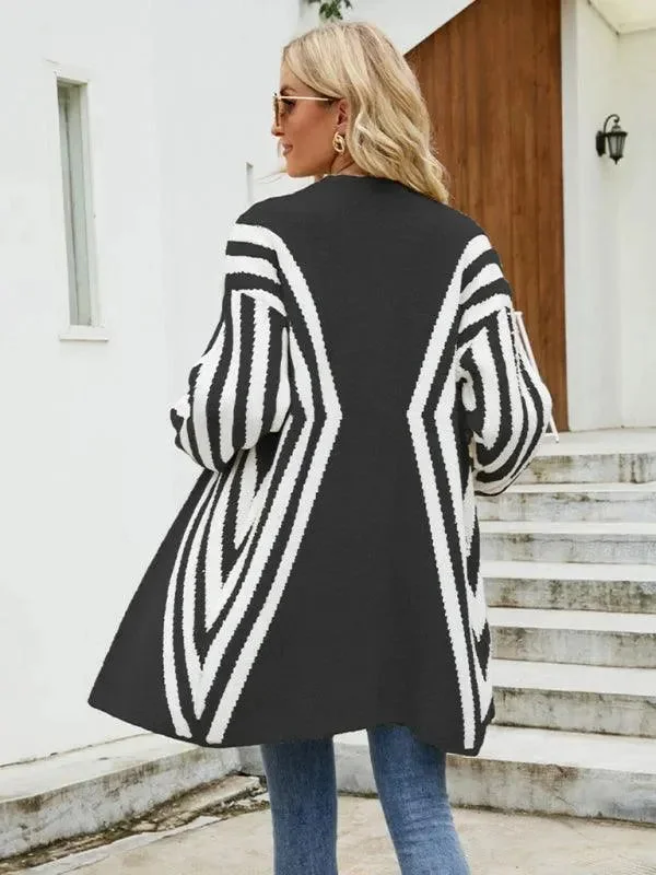 Affordable Women's Clothing V-Neck Diamond Stripe Cardigan Sweater