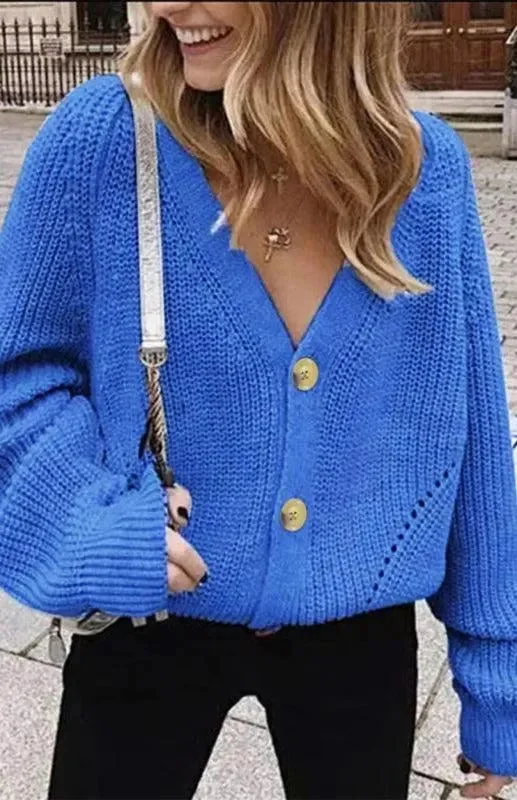 Clothing Brands Lantern Sleeve Button  Women Cardigan Sweater