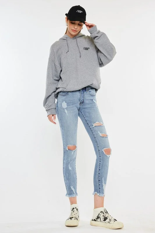 Chic Clothing For Women Mid Rise Distressed Ankle Skinny Jeans