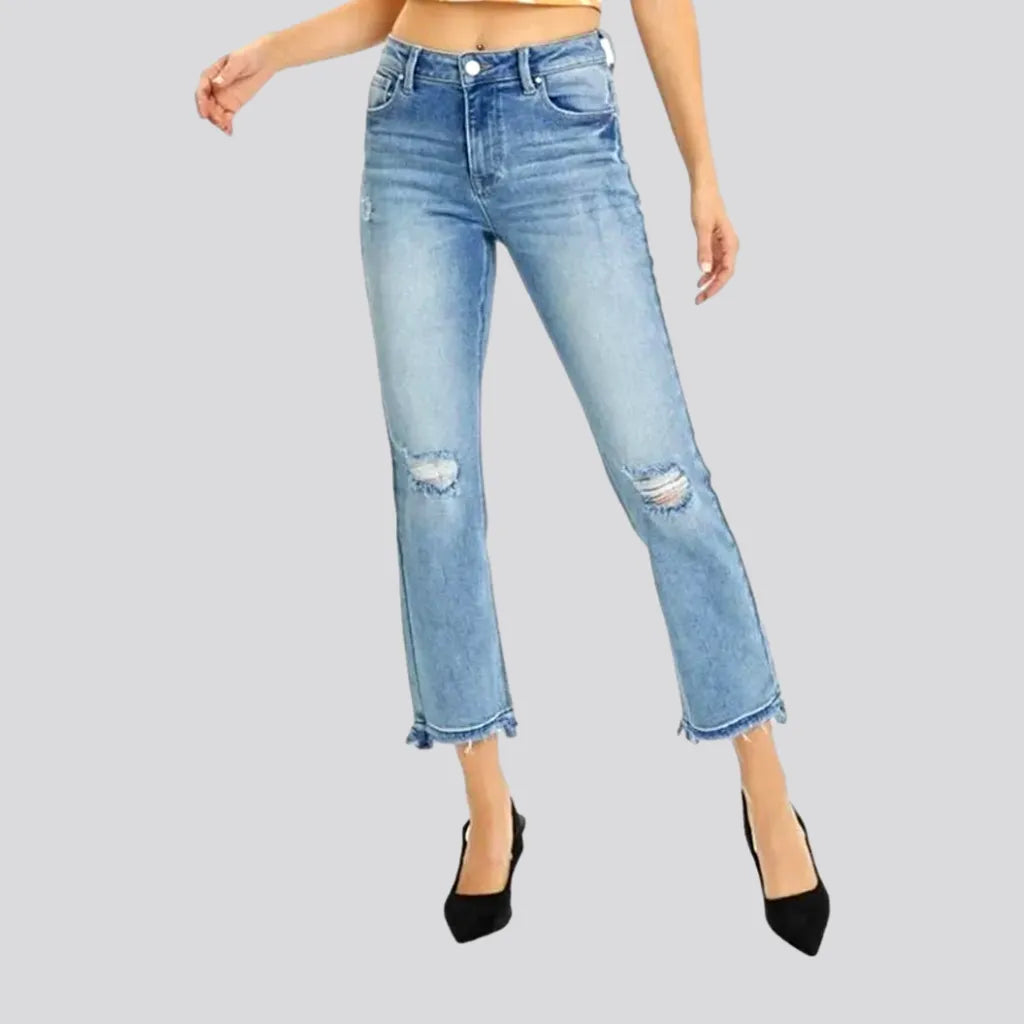 Elegant Clothing For Women Sanded cutoff-bottom jeans
 for women